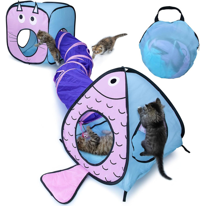 Туннель для котів, іграшка-труба, складаний тунель для кошенят, цуценят, кроликів. 3 шт. блакитний