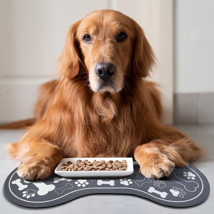 Килимок для собак та котів у вигляді кістки, швидковисихаючий, з мискою, неслизький, для дому, сірий (43,2 x 73,2 см)