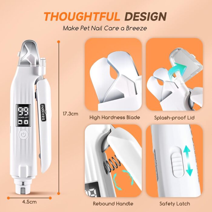 Електричний триммер для когтів Nobleza 2 в 1 з LED-підсвічуванням для собак та котів середніх та маленьких порід