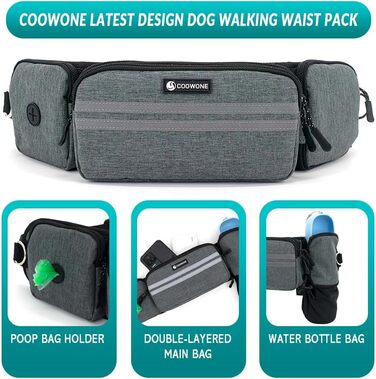 Лекарська сумка для собак, поясна сумка для аксесуарів, мішок для ласощів з дозатором кульок для вигулу, прогулянок та дресирування (Сірий, з 1 повідком)