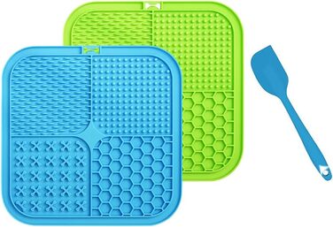 Килимок для собак та котів Leckmatte, 2 шт. з присосками + лопатка, повільний годівник, антиковзаюча поверхня, зменшує нудьгу та тривогу, для корму, ласощів, йогурту, арахісової пасти, 20x20 см