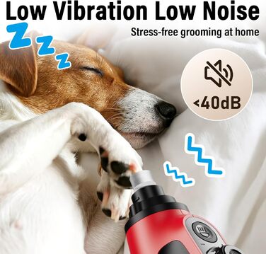 Шліфувальник кігтів для собак Casfuy Smarter Krallenschleifer 6-ступінчатий з LED-підсвіткою, тихий, перезаряджається, для собак та котів великих, середніх та малих порід (червоний)