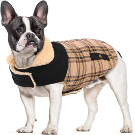 Теплий зимовий одяг для собак: флісовий зимовий одяг, куртка для маленьких, середніх та великих собак. Тепла куртка-пуловер для собак з отвором для повідка, підходить для активного відпочинку в приміщенні та на вулиці. Колір: бежевий, візерунок: в клітинку, розмір: L.