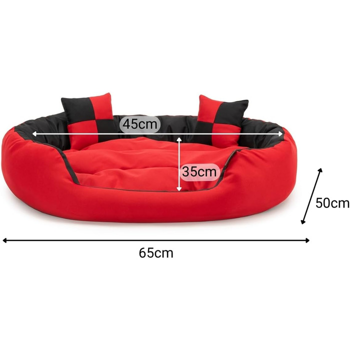 Кілимок-ліжко для собак Lionto 4-в-1 з двостороннім подушкою, 65x50 см, з міцного оксфорду, водовідштовхувальний, для котів та собак всіх розмірів, з глибоким входом, з декоративною подушкою, червоний/чорний