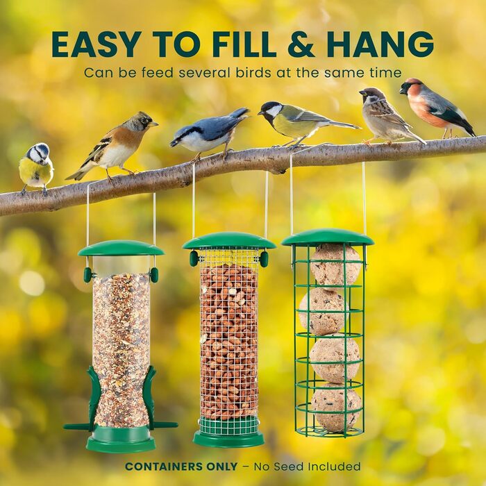 Набір годівниць для птахів Green Haven з металу (3 шт.) - годівниця з сіткою, стійка до білок та щурів
