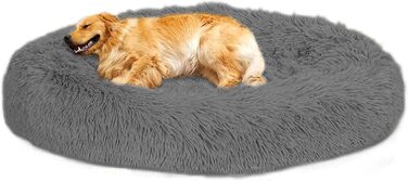 Кругле ліжко для собак Loir Fluffy, 120 см, сіре. М'яке плюшеве ліжко-доннат для великих і екстра-великих собак, для глибокого сну, легко миється