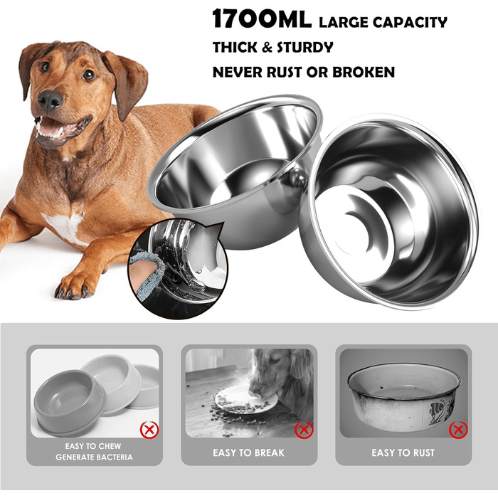 Підвищені годівниці для собак з повільним годуванням, 5 регульованих висот, неслизький, міцний металевий каркас, непромокальний килимок, стійкі до іржі миски, легко миються, висота: 42 см