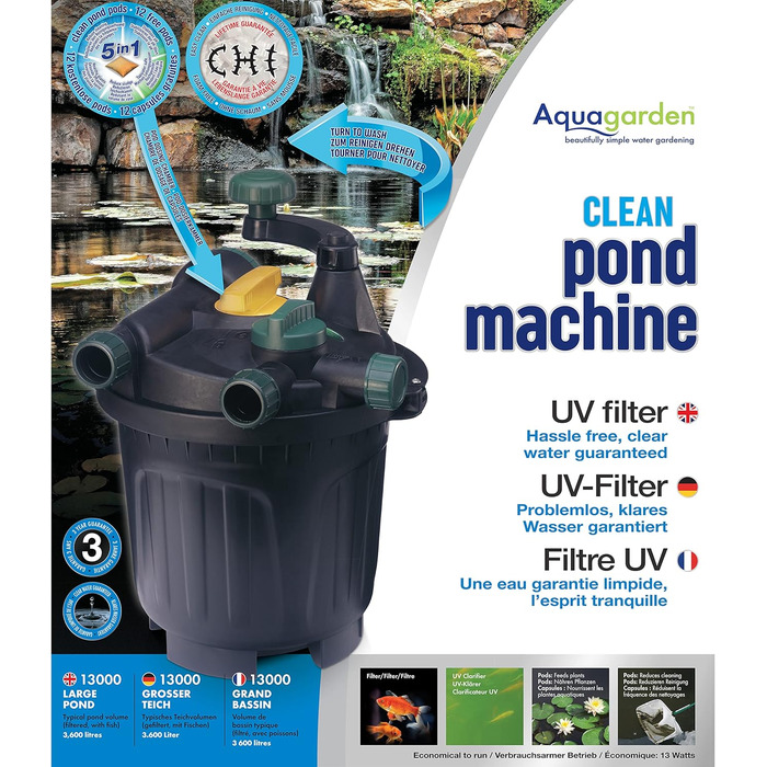 Фільтр для ставка Aqua Garden 8825, механічний та біологічний, без поролону, з УФ-очищувачем, для чистої води, об'єм до 13000 л, чорний