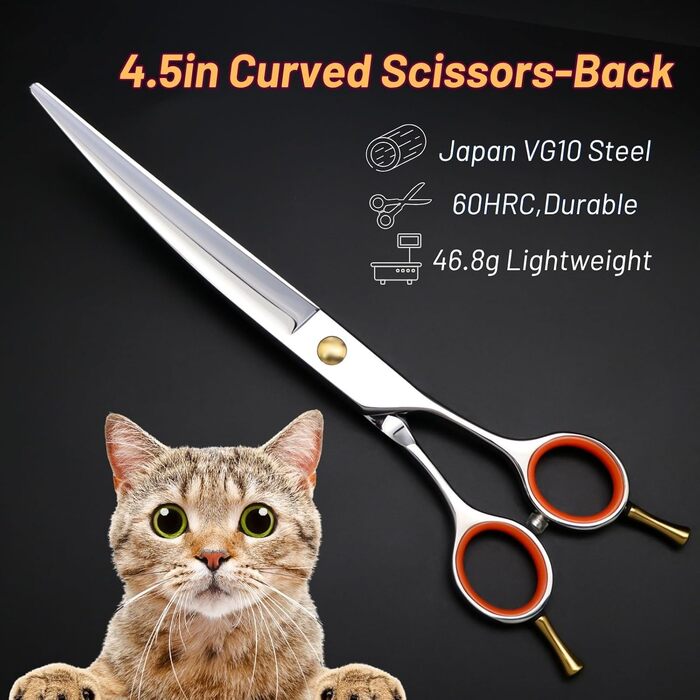 Набір професійних ножиць для грумінгу домашніх тварин 7 дюймів (прямі, вигнуті, тонкі, філірувальні). Підходить для собак.