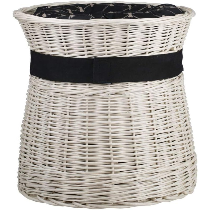 Кругла котяча хатинка e-wicker24 з плетеної лози, двоярусна, з подушкою та стрічкою, котячий будиночок (кремовий/чорний)