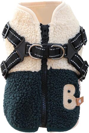 Зимовий теплий одяг для собак | Куртка з флісовою підкладкою для тварин з отвором для шлейки | Для маленьких та середніх собак, підходить для прогулянок, спорту та походів, рожево-білий (зелено-білий)