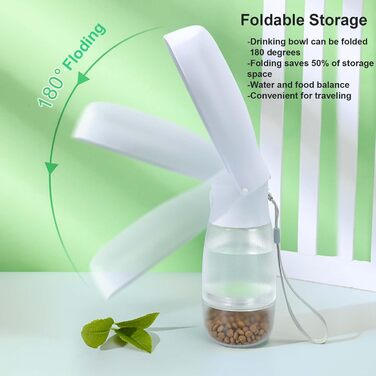Складана пляшка для води для собак та інших тварин 340 мл з контейнером для корму, 2-в-1, білий/опільний сад