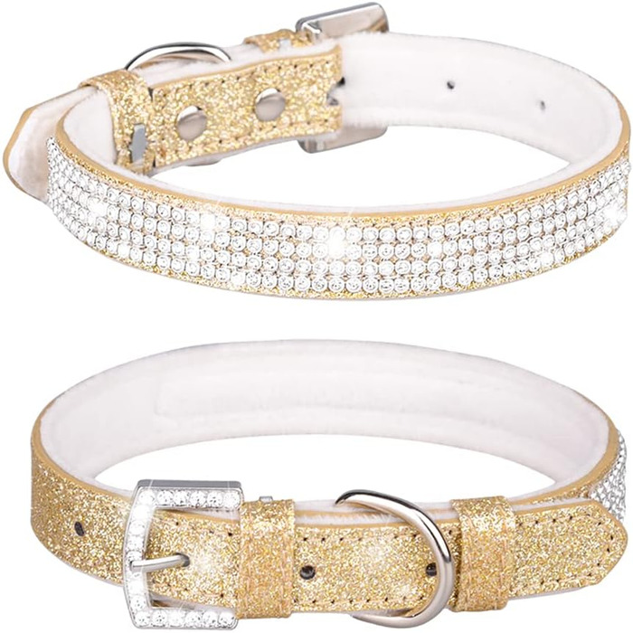 Нашийник для собак і котів Bbmmayy зі стразами, блискучий, з кристалами та шкіряний (XS, золотий)