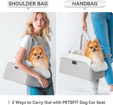 Автокрісло для собак PETSFIT, сіре та біле, для маленьких собак до 5 кг, з безпечними ременями та знімним м'яким сидінням