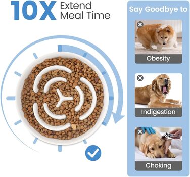 Антислизька годівниця для собак, Slow Feeder, кераміка, Ø 20.5 см, для середніх та великих собак, миюча, безпечна для їжі (біла)