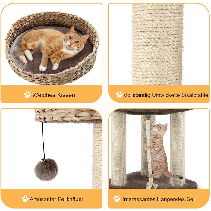 Дерев'яний будиночок для котів COSTWAY 104 см з когтеточкою, корзиною та м'ячем