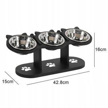 Дерев'яна стійка для годування тварин з 3 сталевими мисками