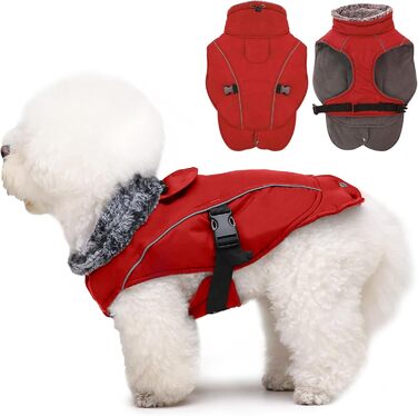 Водонепроникний теплий піджак для собак середнього розміру DENTRUN, теплий зимовий піджак для собак з флісовою підкладкою, червоний
