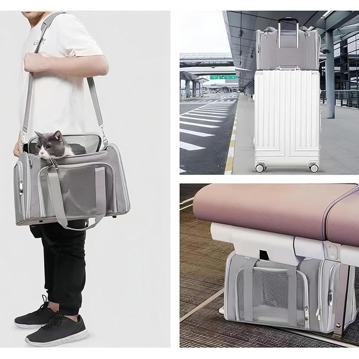 Складана переноска для собак та котів - компактна та зручна для подорожей (сіра)