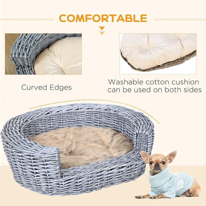 Корзина для собак і котів PawHut з подушкою, сірого кольору, 57 x 46 x 17,5 см