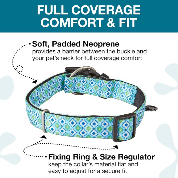 Нашийник для собак Max & Molly з надійною застібкою, стильний дизайн для малих, середніх та великих собак та цуценят, водонепроникний, зручний, регульований, з QR-кодом ідентифікації тварин Gotcha, розмір M (33-53 см), колір Retro-Blue