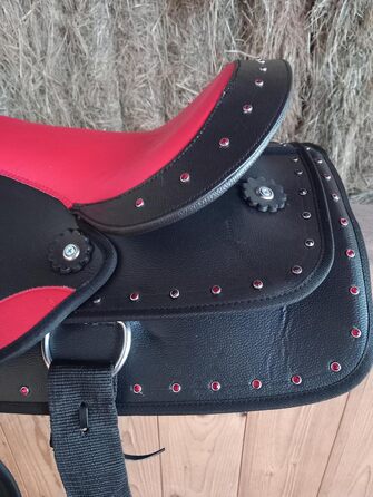 Сідло для верхової їзди німецького типу, колір Star, з блискітками та стразами, для дерев'яного коня, сідло для поні (14 дюймів)
