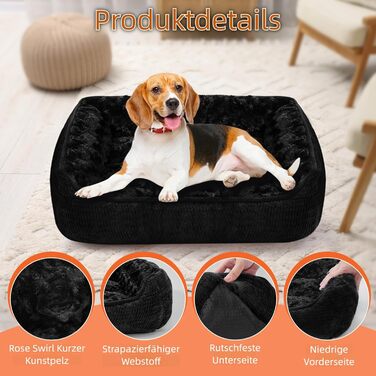 М'яке ліжко для собак Muecleao, зручне собаче ліжко з плюшу, коврик для собак та антиковзний собачий кошик для маленьких та середніх собак (Чорний, 60x50x14 см)