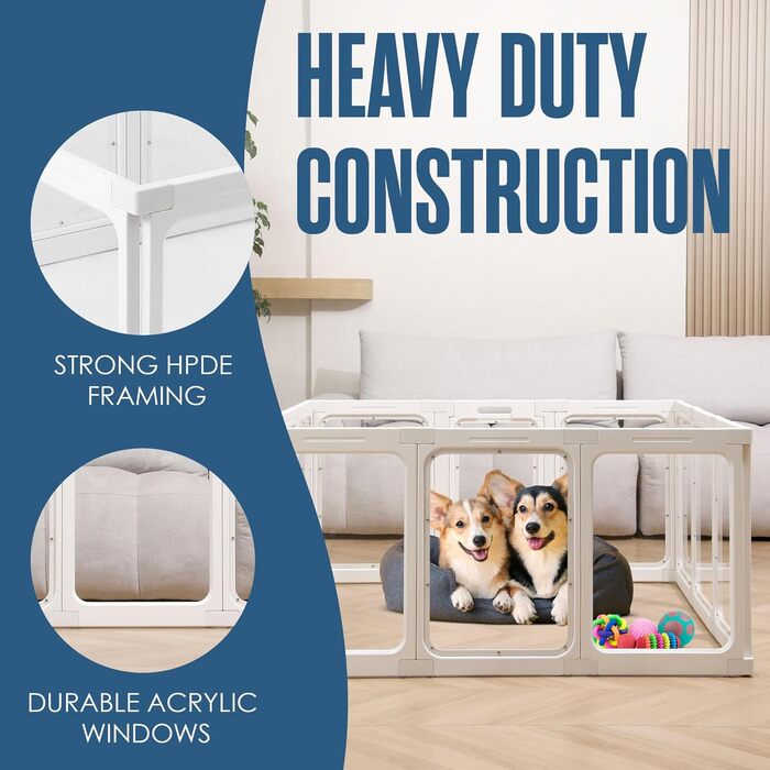 Акрилове переносне вольєр для собак Houseables - внутрішній вольєр, прозорі панелі, для цуценят та собак