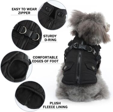 Ветровка для собак, тепла куртка з отвором для шлейки, зимовий наряд для цуценят та собак середніх розмірів (чорний, S)