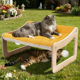 BSWAY Підвищене ліжко-софа для котів з дерева, сонячно-жовтий колір, 53x40 см, стильний котячий стільчик з знімним чохлом для матраца, до 15 кг