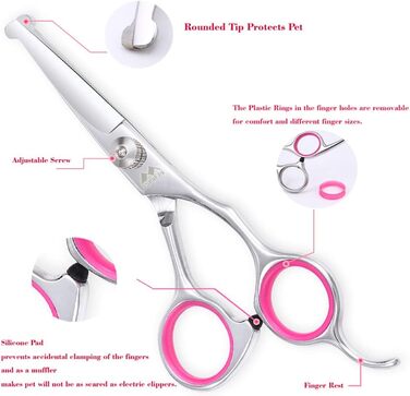 Набір ножиць для грумінгу собак iSeaFly 5 в 1, нержавіюча сталь, для догляду за шерстю, обличчям, вухами (рожевий)