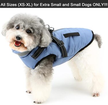 Зуена Тепла куртка для собак на зиму з поворотком для шлейки, світловідбиваючі елементи, водонепроникна, флісова підкладка, XS/S, блакитна