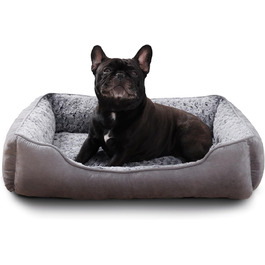 Крісло-ліжко для собак, миюче, м'який плюш, заспокійлива анти-тривожна, прямокутна, 75 x 55 см, сірий/коричневий