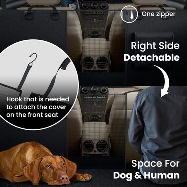 Захисний килимок для собак у машину: заднє сидіння, багажник, переднє сидіння + поводок для собак | Водостійкий, неслизький, можна прати | Захист сидіння авто від собак, багажника, сидінь | М'який чорний килимок для собак