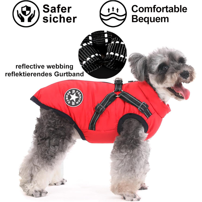 Теплий зимовий одяг для собак Aywoja, водонепроникний, з нашийником, для маленьких собак, червоний (25)