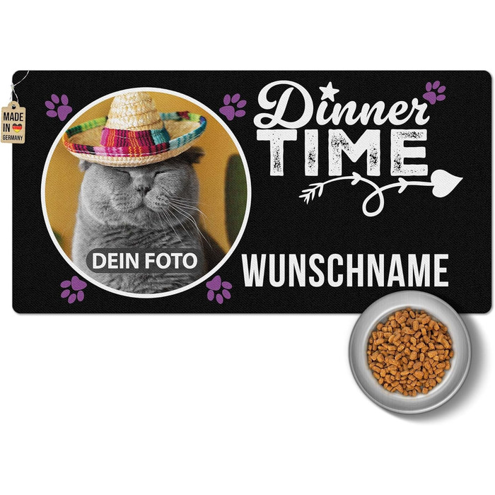 Персоналізована килимок для годування домашніх тварин з ім'ям та фото - Royal - 80 x 40 см, миючий, протиковзкий