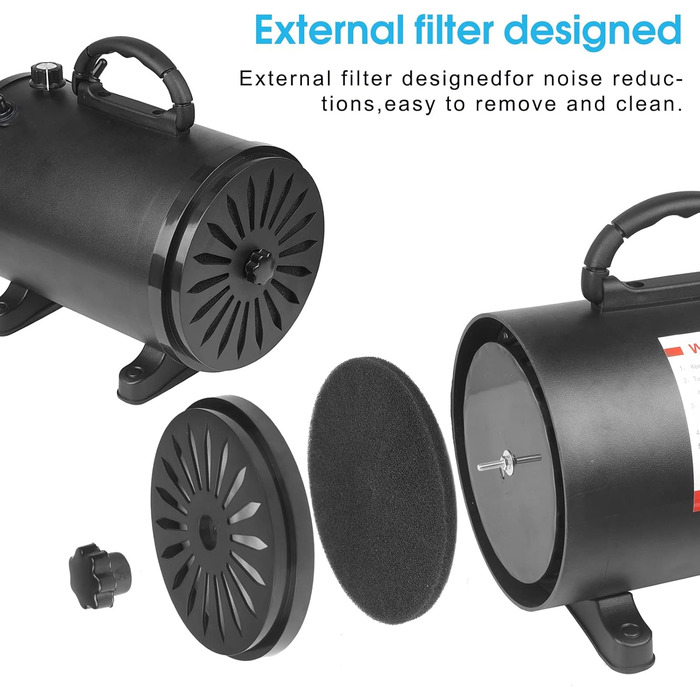 Професійний фен для собак 3200W з 4 насадками, чорний, для грумінгу