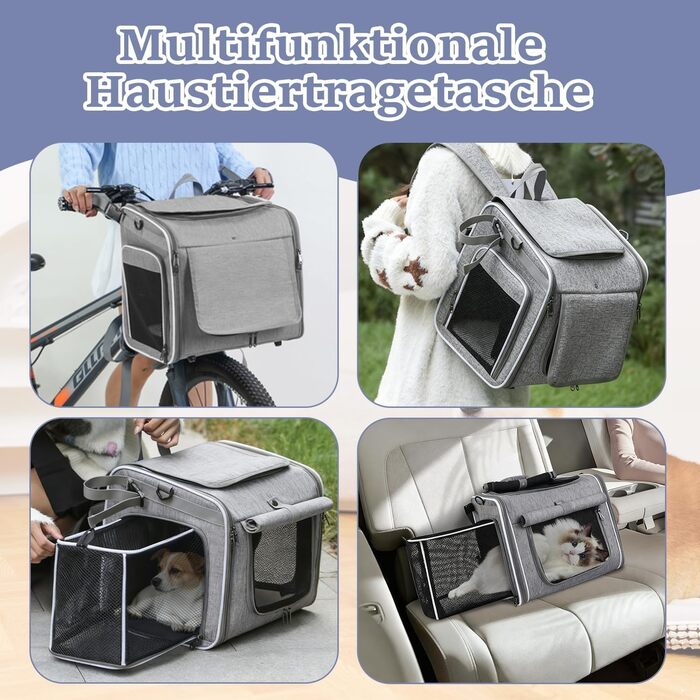 Корзина для собак на велосипед Cnwinu, передня, розширювана, складна, з 4 дверцятами та сітковими вікнами, для маленьких та середніх собак та котів