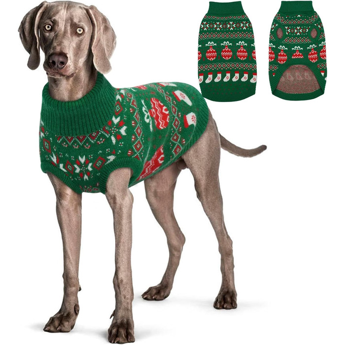 Пуловер для великих собак QBLEEV - теплий акриловий пуловер для собак великих порід на зиму, без рукавів, святковий костюм, XL ростовка для дівчаток та хлопчиків