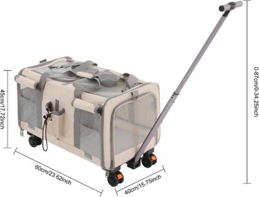 Транспортна переноска для собак та котів з колесами, складна, з дихаючими віконцями, двокамерна (Бежевий)