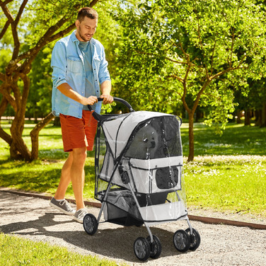 Складна коляска для собак PawHut Dog Buggy до 20 кг з дощовиком Підстаканник Сітка Window Grey 75x45x97см для прогулянок