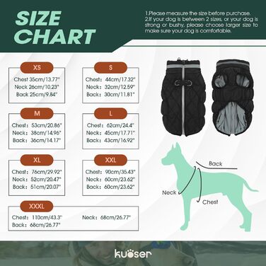 Куртка для собак Kuoser, тепла зимова водонепроникна куртка для великих собак, чорна (3XL)