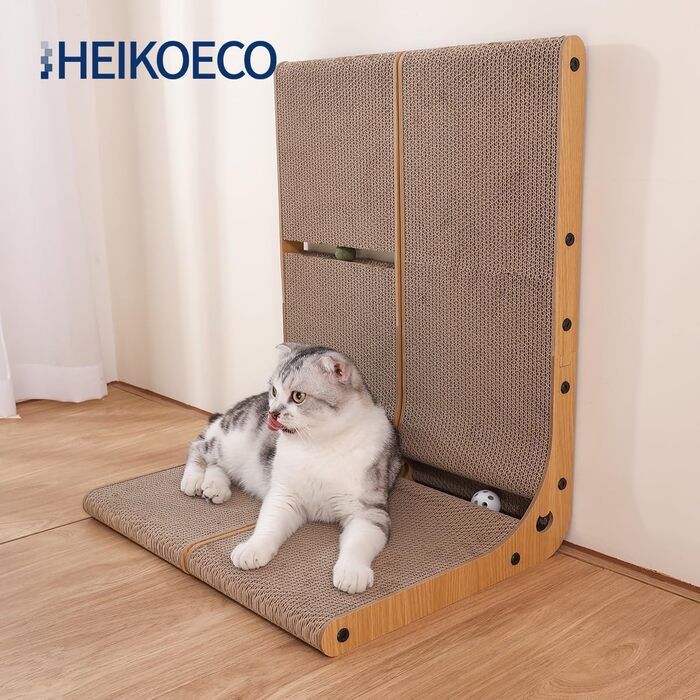 Heikoeco Кігтеточка для котів XXL, картонна, L-подібна, 40 см, з м’ячиком, настінна, стійка іграшка для кота