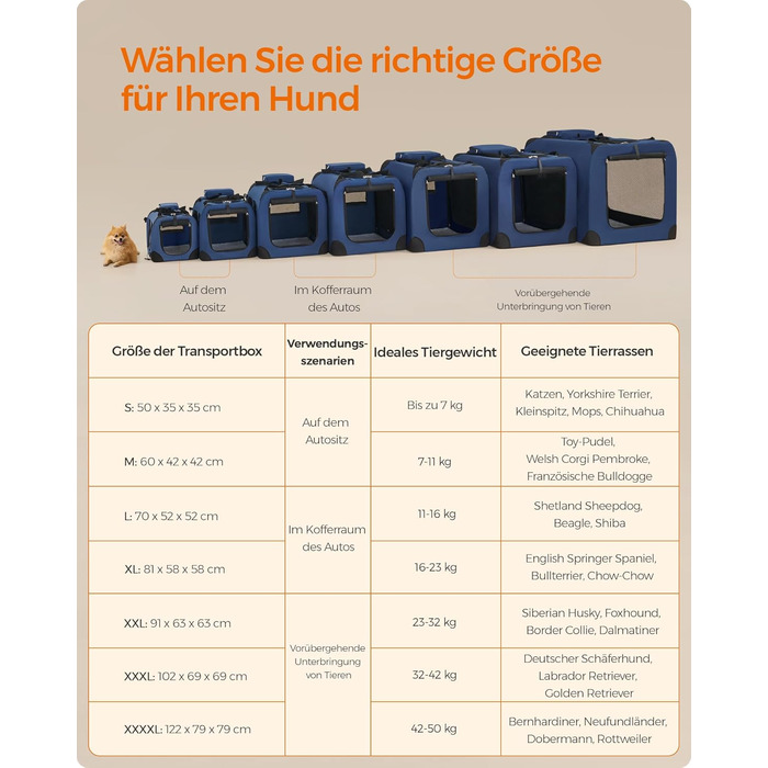 Клітка для собак Feandrea, переноска для собак XL, 81 x 58 x 58 см, з металевим каркасом та ручками, дихаюча, з кишенями