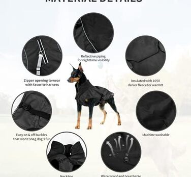Водонепроникний зимовий теплий дощовик для собак, куртка для собак, вітронепроникний дощовик з флісовою підкладкою, теплий дощовик для собак великих порід - XL, чорний