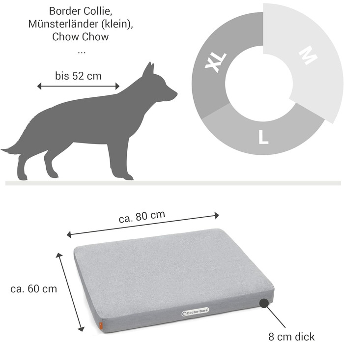 Ортопедичний лежак для собак Doctor Bark з флісовою поверхнею, 80x60 см, сірий (M)