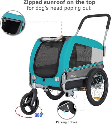 Універсальний візок-перевозник для собак Tiggo VS Pets Medium, 2в1: візок та велосипедний причіп, блакитний