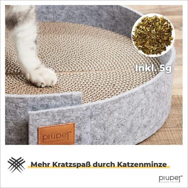 PiuPet® Круглий когтеточка для котів 38 см, стильний фетровий дизайн, кругла гофрокартонна когтеточка для котів