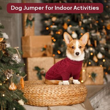 Теплий святковий пуловер для собак з отвором для шлейки, червоний (M) - для маленьких та середніх собак