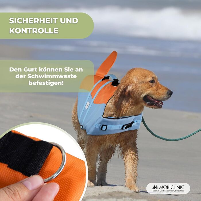 Spas-жилет Sharky для собак, XL: яскравий, плавучий, з ручкою для рятування, синьо-помаранчевий